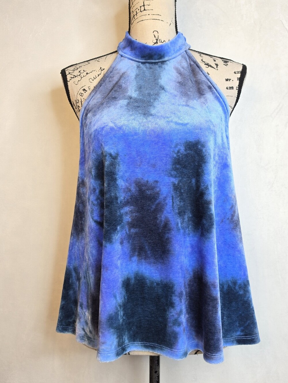 Free People Movement Tie Dye Blue Velvet High Neck Halter Top Medium